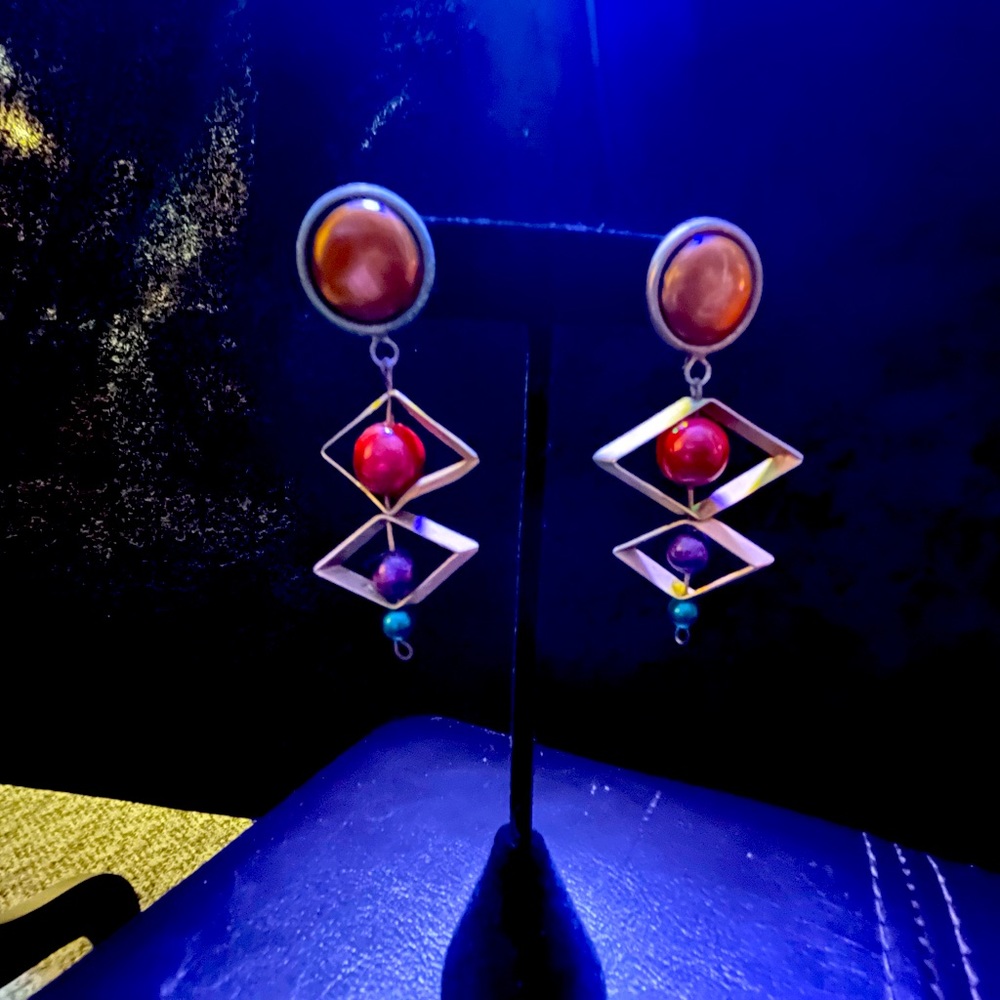 Pair of authentic vintage art deco dangly earrings pair geometric shapes